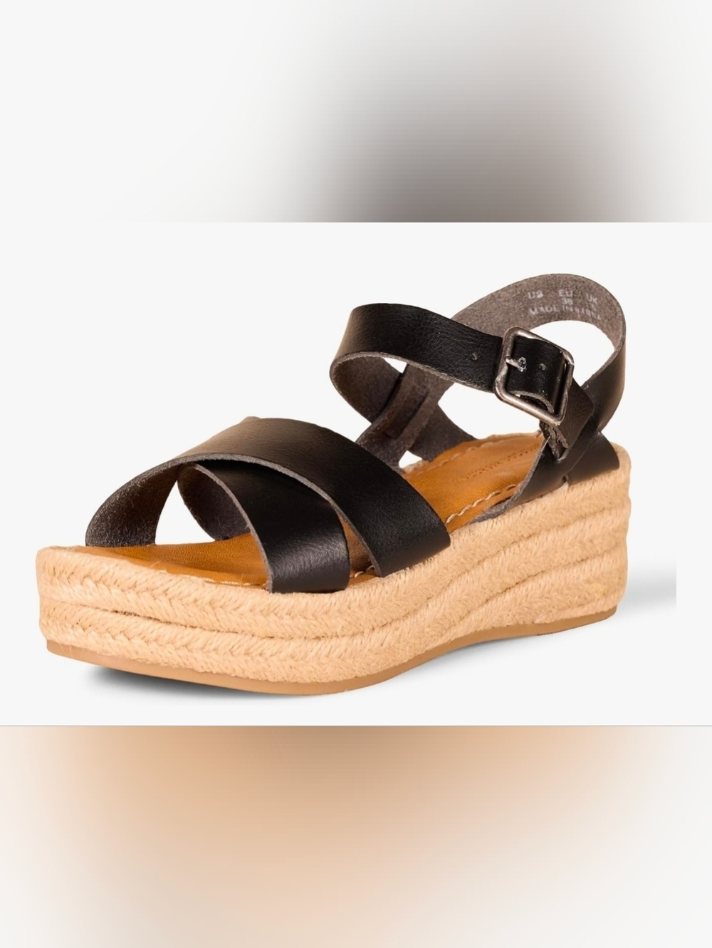 Amazon Essentials Women's Flatform Espadrille Sandal Black New Size 7